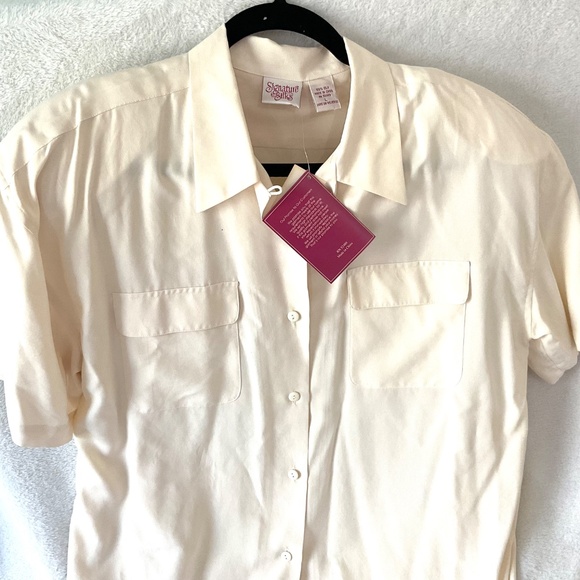 NWT VINTAGE 100% silk SIGNATURE SILKS CREAM SHORT SLEEVE OFFICE WORK SIZE LARGE - Picture 11 of 12